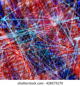 Striped background. Red and dark blue. Thin straight line, scratches, light streaks over. Mesh. Abstract seamless texture. Randomly mixed. 
