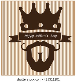 Striped background with a ribbon with text, a crown and some hipster icons 