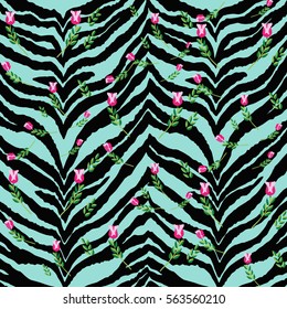 striped background with roses and twigs