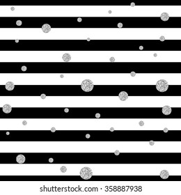 striped background and silver glitter polka dots. eps 10