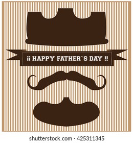 Striped background with text and silhouettes of a crown, beard and mustache for father's day celebrations