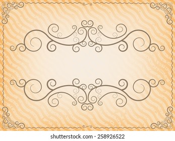 Striped Background Texture . Vector Retro Frame with Scroll Elements . 
