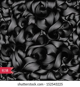 Striped background. Vector illustration. Tangled backdrop. Abstract hand-drawn waves texture, wavy background. Modern template with waves looks like snakes, hairs or tangled tape.