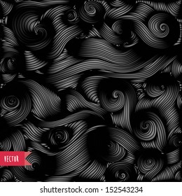 Striped background. Vector illustration. Tangled backdrop. Abstract hand-drawn waves texture, wavy background. Modern template with waves looks like snakes, hairs or tangled tape.
