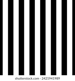 Striped background with vertical straight black and white stripes. Seamless and repeating pattern. Editable vector illustration.