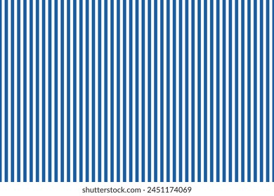 Striped background with vertical straight blue and white stripes. Seamless and repeating pattern. Editable vector 