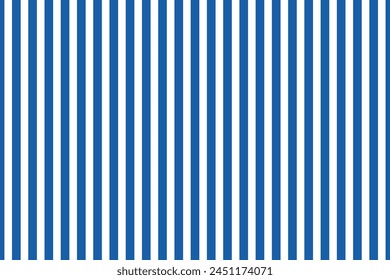 Striped background with vertical straight blue and white stripes. Seamless and repeating pattern. Editable vector 