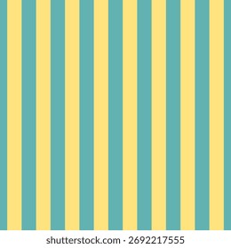 Striped background with vertical straight light blue and yellow stripes. Seamless and repeating pattern. Editable vector illustration.