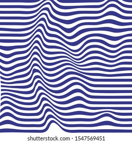Striped background. Wave trough zebra black white lines. Vector texture illustration. Distortion volume effect on regular surface.