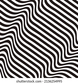Fondo rayado. Olear a través de las líneas blancas de cebra. Ilustración de textura vectorial. Efecto del volumen de distorsión sobre la superficie regular.