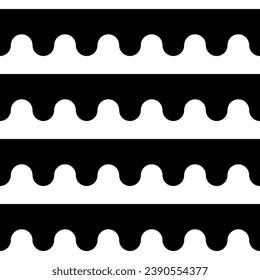 Fondo rayado con rayas negras onduladas. Patrón de repetición y sin inconvenientes. Ilustración vectorial editable.
