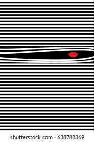 Striped background, woman's lips logo , beauty concept