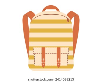 Striped backpack for travel, school, walks. Education and study luggage. Casual Rucksack vector illustration