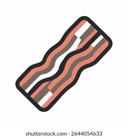 Striped bacon rests diagonally stylized isolated backdrop