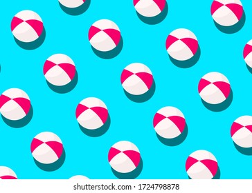 Striped ball pattern on a blue background. Creative minimal composition, flat lay