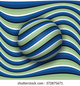 Striped ball rolling along the striped surface. Abstract vector optical illusion illustration. Extravagant background and tile of seamless wallpaper.