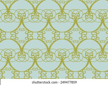 Striped baroque pattern, green on blue Background, vector design