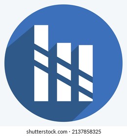 Striped Bars Icon in trendy long shadow style isolated on soft blue background