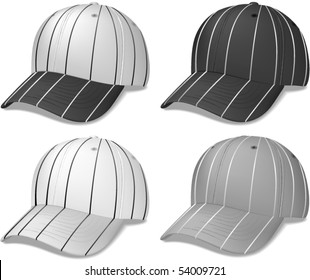 Striped Baseball Cap - black and white vector illustrations.