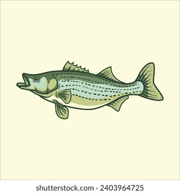 Striped bass fish mascot character cartoon illustration