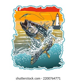 Striped Bass Fishing Logo Illustration Vector Template T shirt