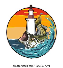 striped bass fishing logo illustration vector image template