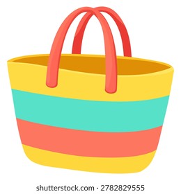 Striped Beach Bag Illustration Featuring Tropical Summer Vacation Shopping Accessory Vector
