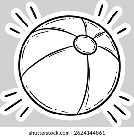 Striped beach ball hand drawn vector illustration. Summer fun and recreation concept.