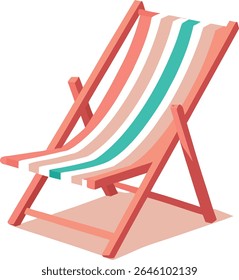 Striped Beach Chair Illustration – Wooden Frame with Pink, White, and Green Canvas
