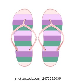 Striped beach flip-flops, a pair isolated on a white background.Vector illustration of beach shoes.