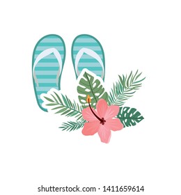 striped beach sandals on white background