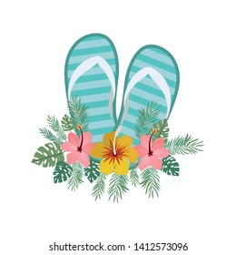 striped beach sandals on white background