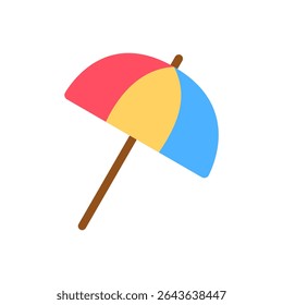A striped beach umbrella open wide, casting shade on the sand. Suitable for summer backgrounds, resort illustrations, or beach gear visuals.