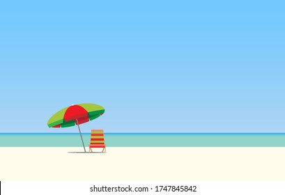 Striped beach umbrella and sunbed, Vector Illustration 