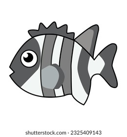 Weißer Buchsfisch Flach gestaltete Vektorgrafik. Cartoon