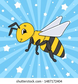 Striped bee. Cute character. Colorful vector illustration. Cartoon style. Isolated on white background. Design element. Template for your design, books, stickers, cards, posters, clothes.
