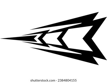 Striped black arrow on a white background. Vector pattern for a sports car, motorcycle, boat, vehicle, sportswear, toys. sticker. Arrow. Speed. Trendy vector background.