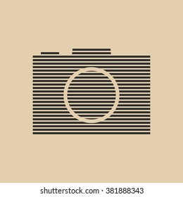 Striped black camera icon sign.
