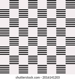 Striped black checker board. Vector minimal chess pattern.