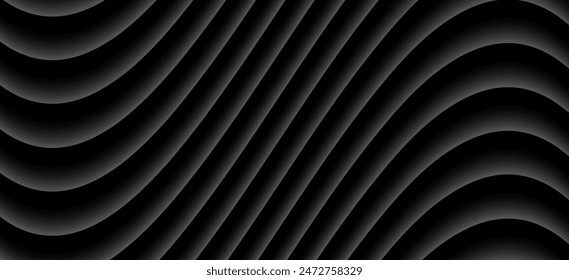 Striped black and gray background, wavy pattern, elegant bright 3D vector background.
