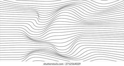 Striped black and white background of thin black lines on a white background. Vector illustration. Geometric art