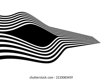 Striped black and white pattern of black curved stripes on a white background.
Modern vector background.