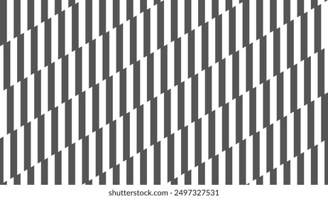 Striped black and white pattern with diagonal rows of stripes. Seamless repeating background for creative covers, fabric or presentations. Monochrome geometric texture with dynamic diagonal transition