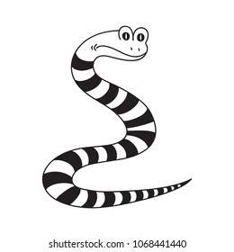 Striped black and white snake, isolated object.