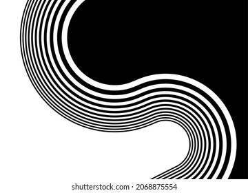 Striped black and white transition rounded parallel
 lines. Abstract vector illustration.