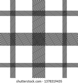 Striped black and white vertical horizontal seamless vector pattern.