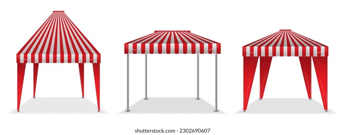 striped blank market stall or kiosk market awning shop isolated. 3d illustration