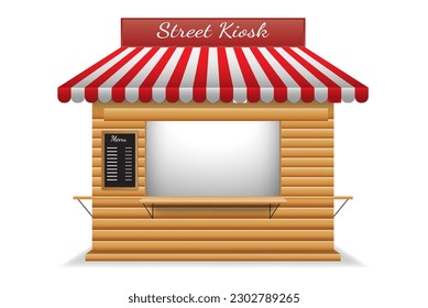 striped blank market stall or kiosk market awning shop isolated. 3d illustration