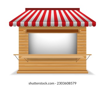 striped blank market stall or kiosk market awning shop isolated. 3d illustration