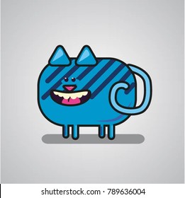 Striped blue cat with thin legs have a good mood